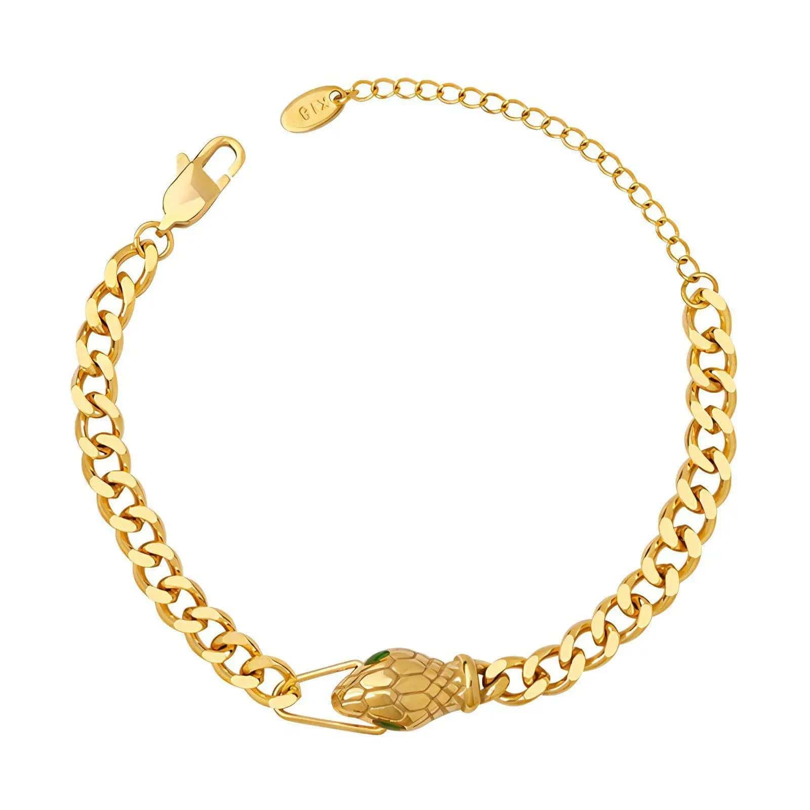 A stylish 18K gold plated bracelet with a diamond-inspired design, showcasing its waterproof and hypoallergenic features.