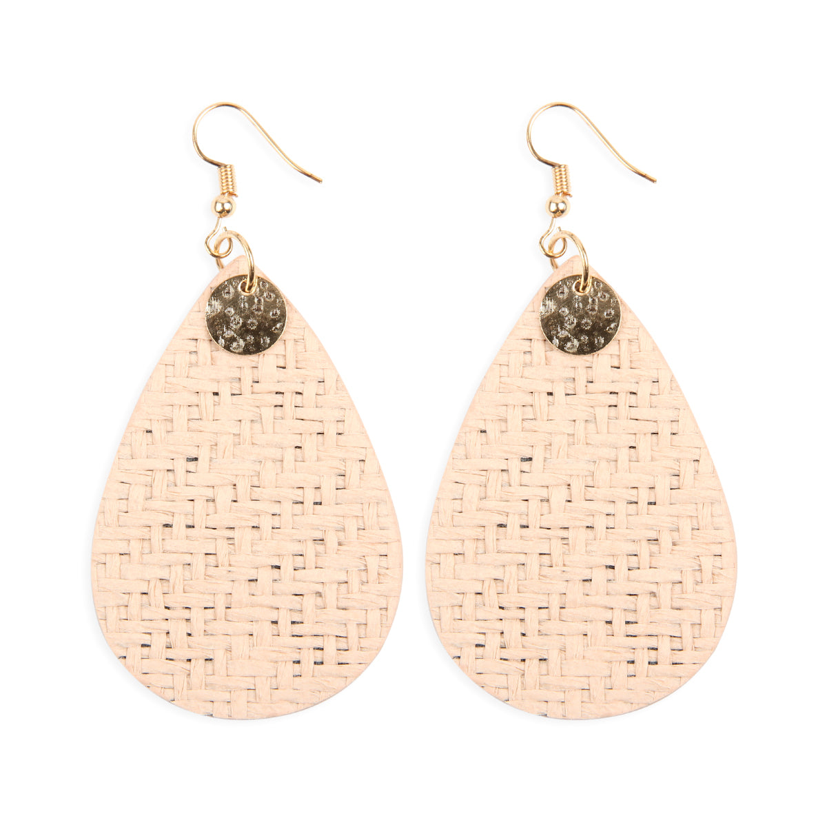 Colorful weaved fiber teardrop drop dangle earrings, showcasing a unique design and lightweight construction, perfect for summer wear.
