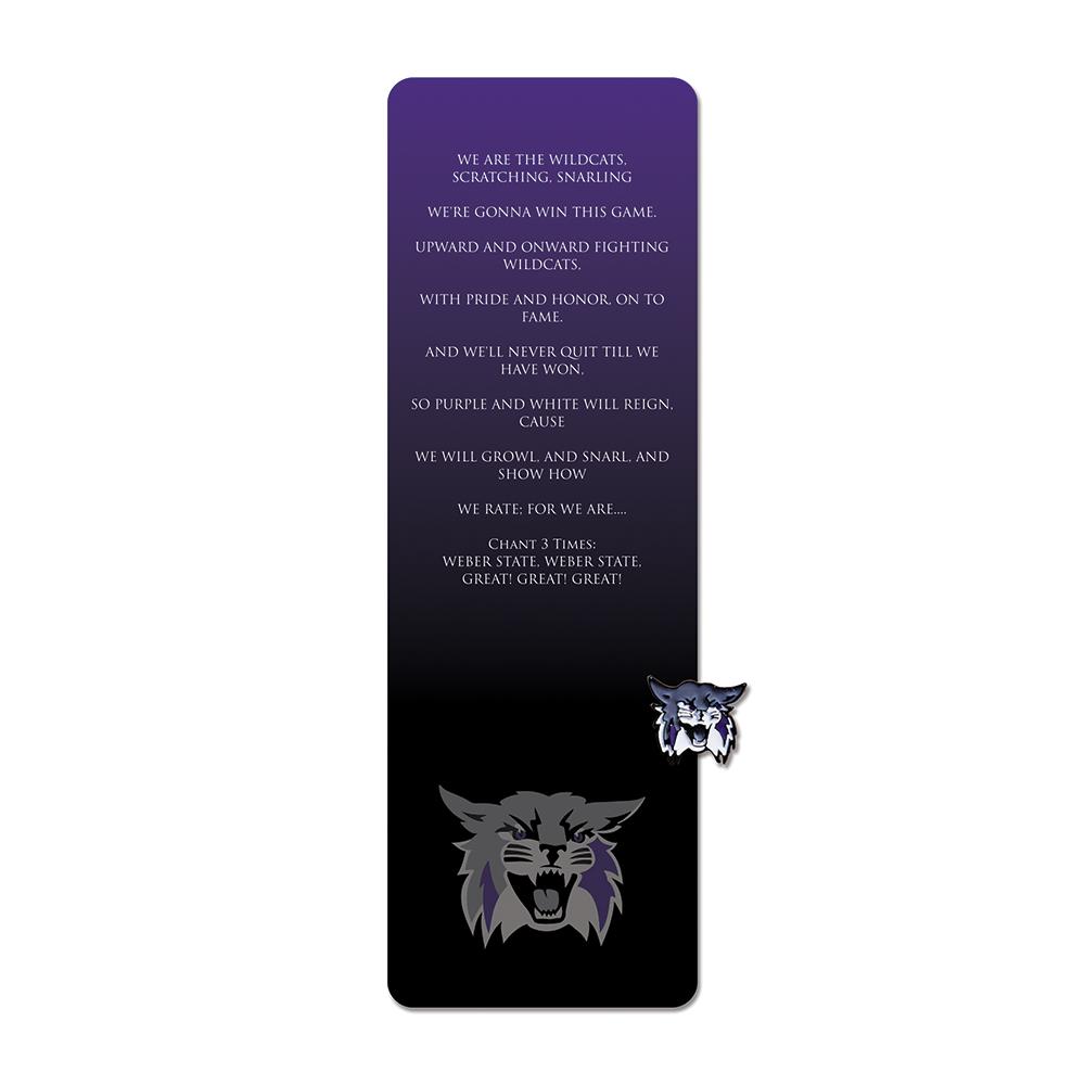 Weber State Bookmark with Pin featuring WSU Wildcats logo and fight song.