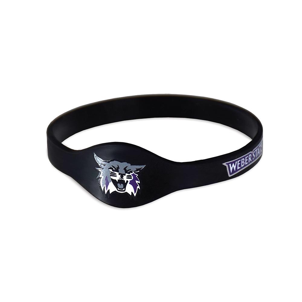 Weber State Silicone Bracelet featuring WSU Wildcats logo, durable and comfortable design for fans.