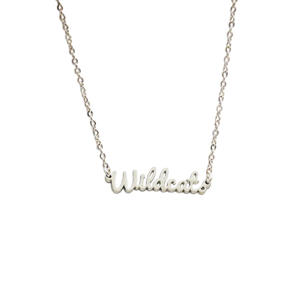 Weber State Wildcats Script Necklace with silver finish and adjustable chain.