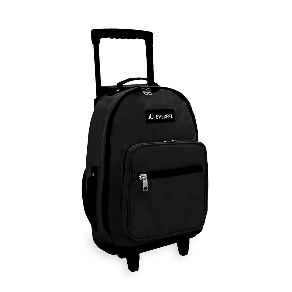 A stylish vintage wheeled backpack featuring a streamlined silhouette, padded shoulder straps, and a hidden zipper pocket.