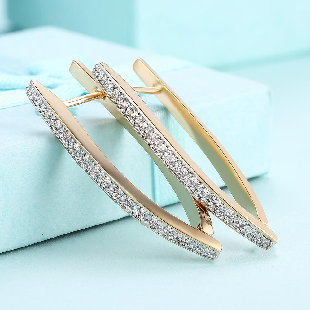 Elegant White Austrian Elements Thin Earrings in 14K Gold with sparkling white Austrian crystals, showcasing a delicate and stylish design.