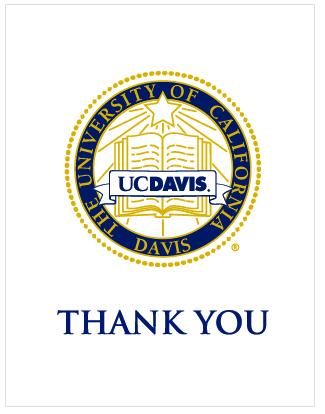 A pack of 10 UC Davis Thank You Cards with matching envelopes, featuring school colors and logo.