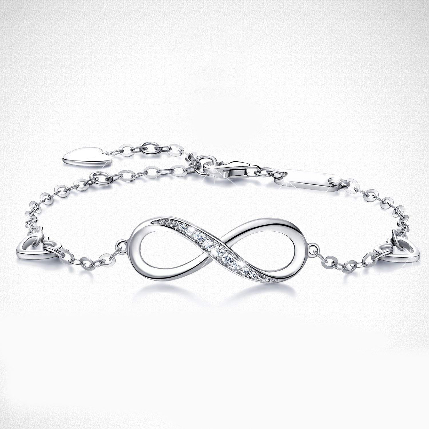 Elegant White Elements Infinite Pendant Chain Bracelet in 14K White Gold with a stunning infinity pendant and link chain design.