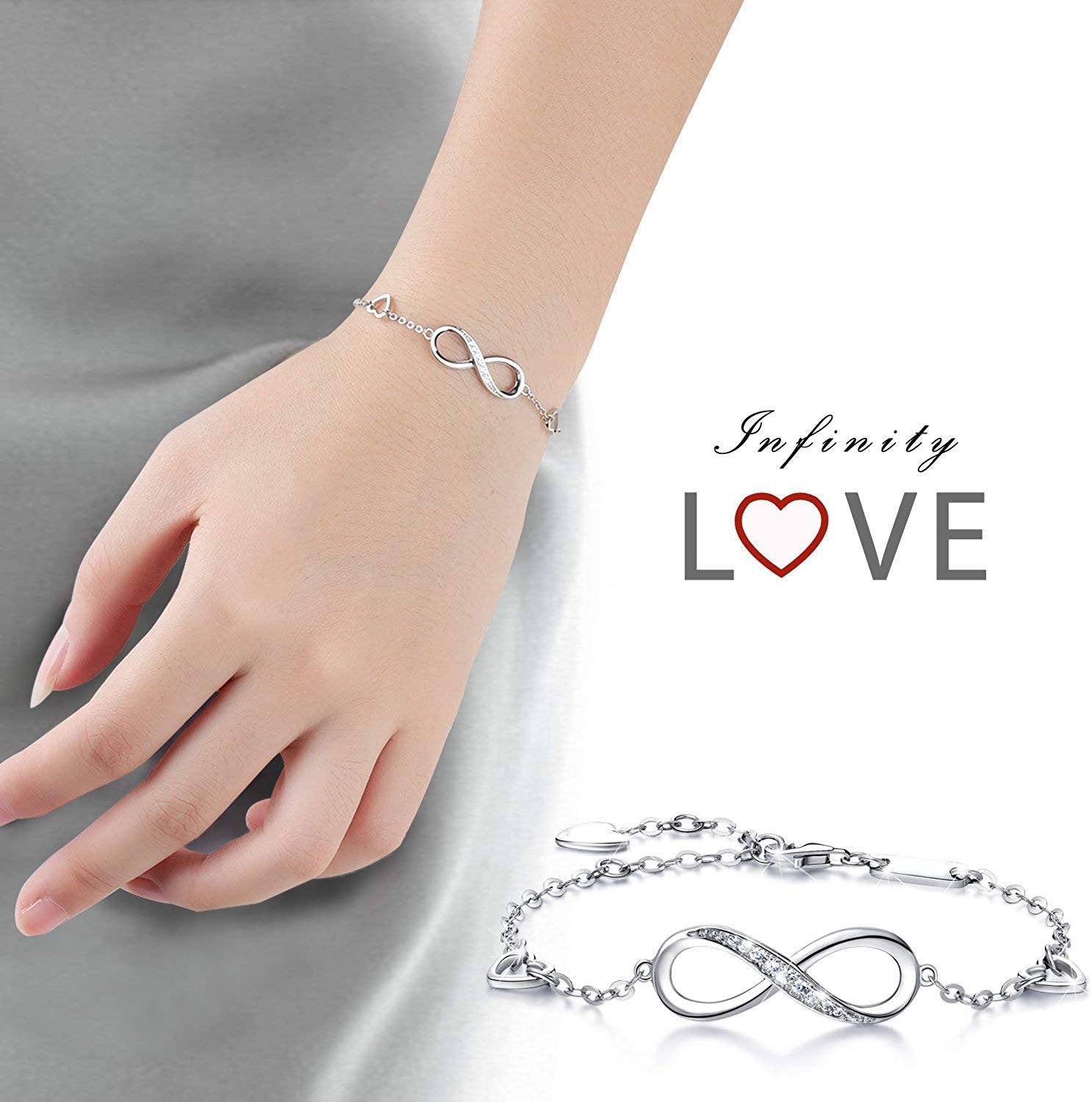 Elegant White Elements Infinite Pendant Chain Bracelet in 14K White Gold with a stunning infinity pendant and link chain design.