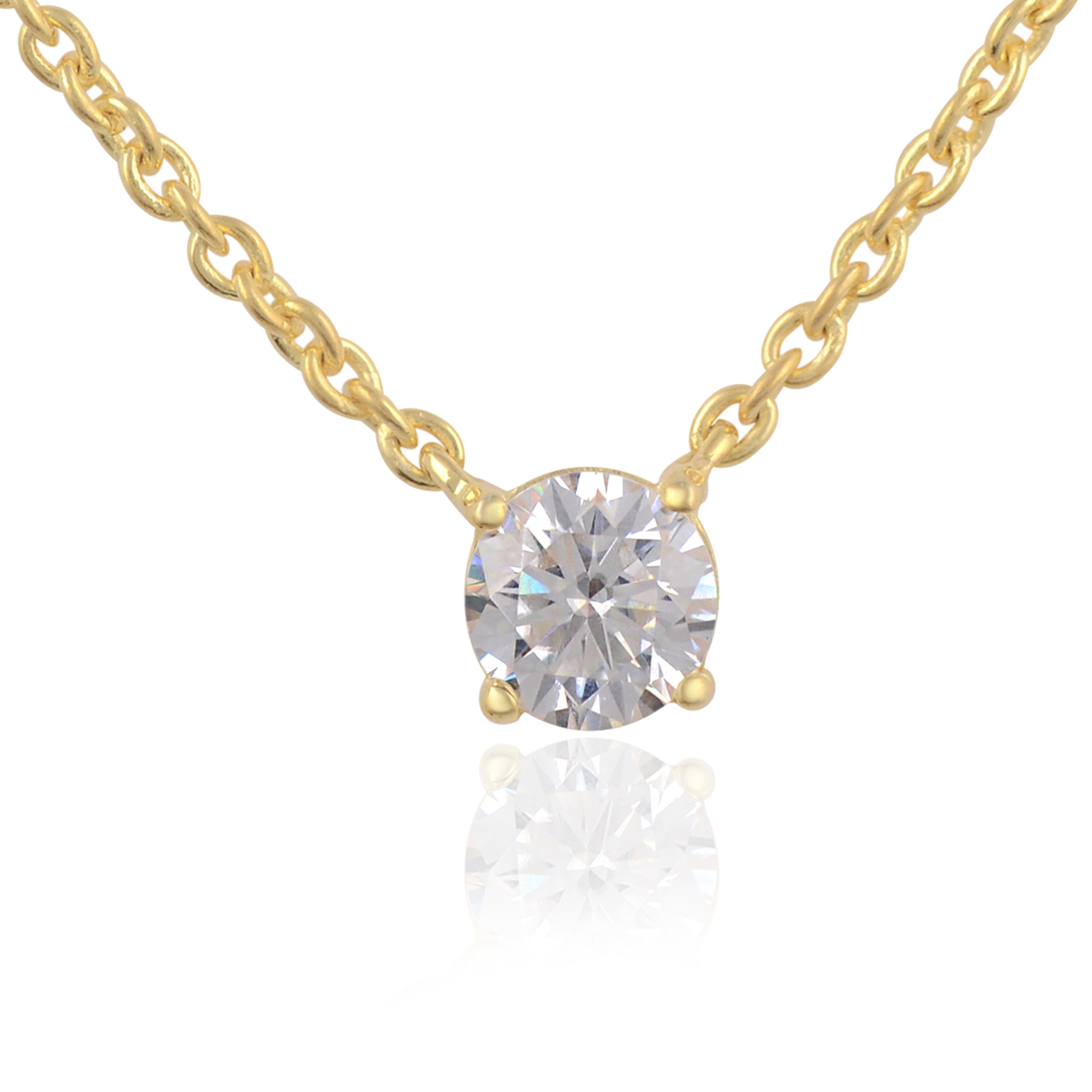 Elegant White Moissanite Chain Pendant crafted in Sterling Silver with a round stone and high-polished finish, perfect for women.