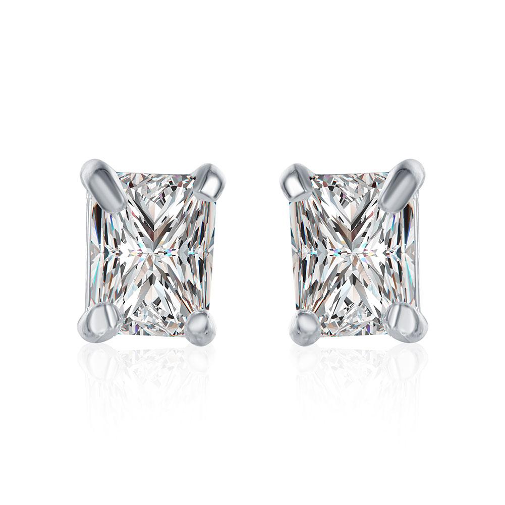 Elegant White Topaz Square Stud Earrings set in 14K white gold plating, showcasing a modern square design.