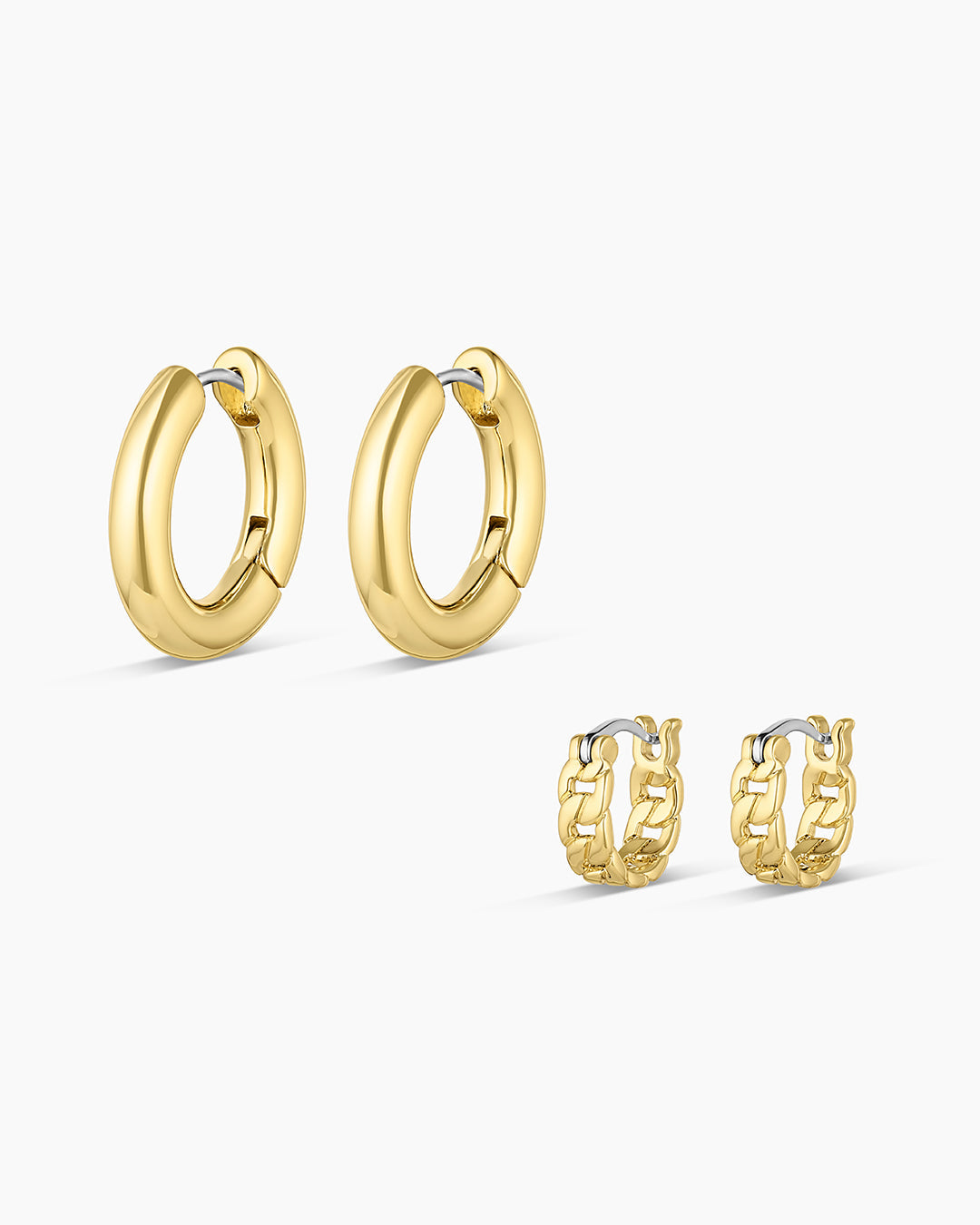 Wild Side Huggie Set featuring elegant gold-plated earrings designed for stacking and layering.