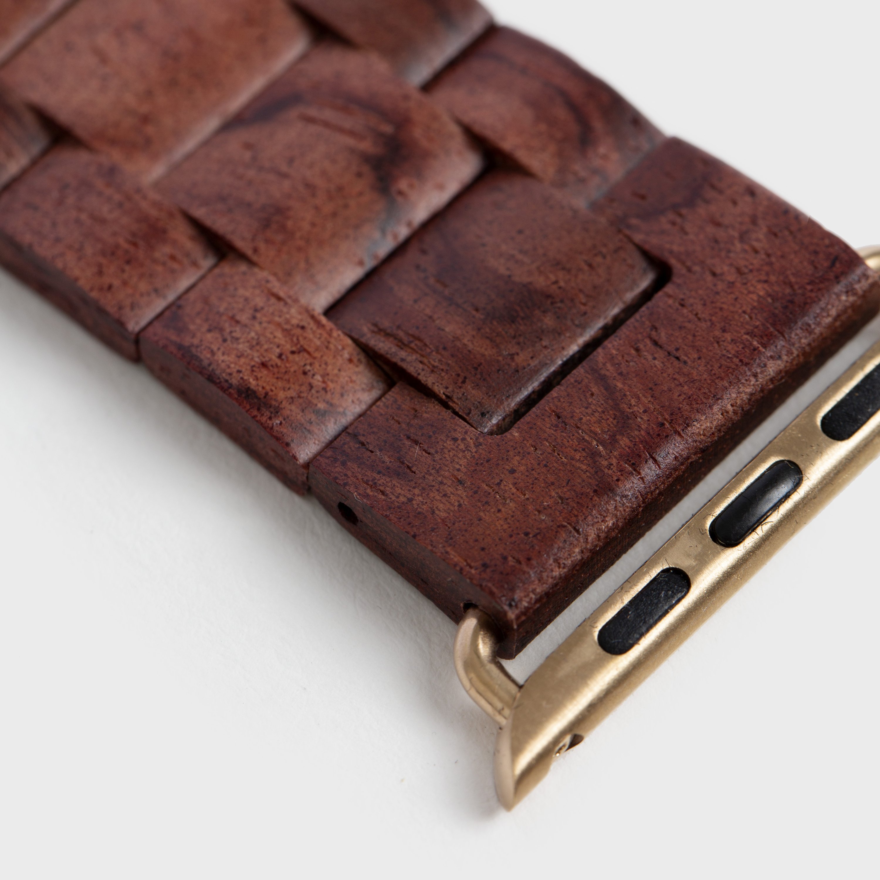 Wood Apple Watch Band featuring a natural wood finish and stainless steel buckle, designed for comfort and style.