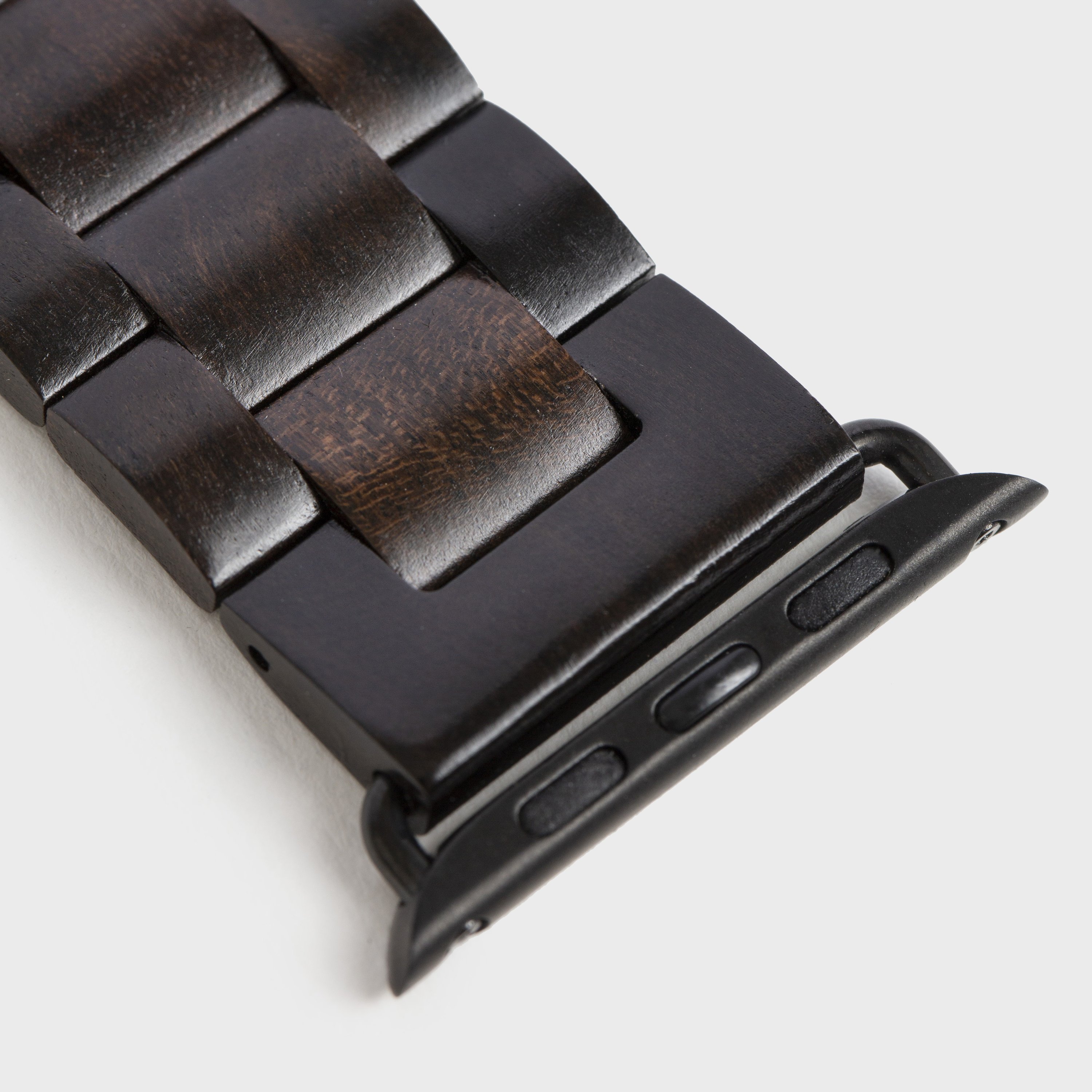 Wood Apple Watch Band featuring a natural wood finish and stainless steel buckle, designed for comfort and style.