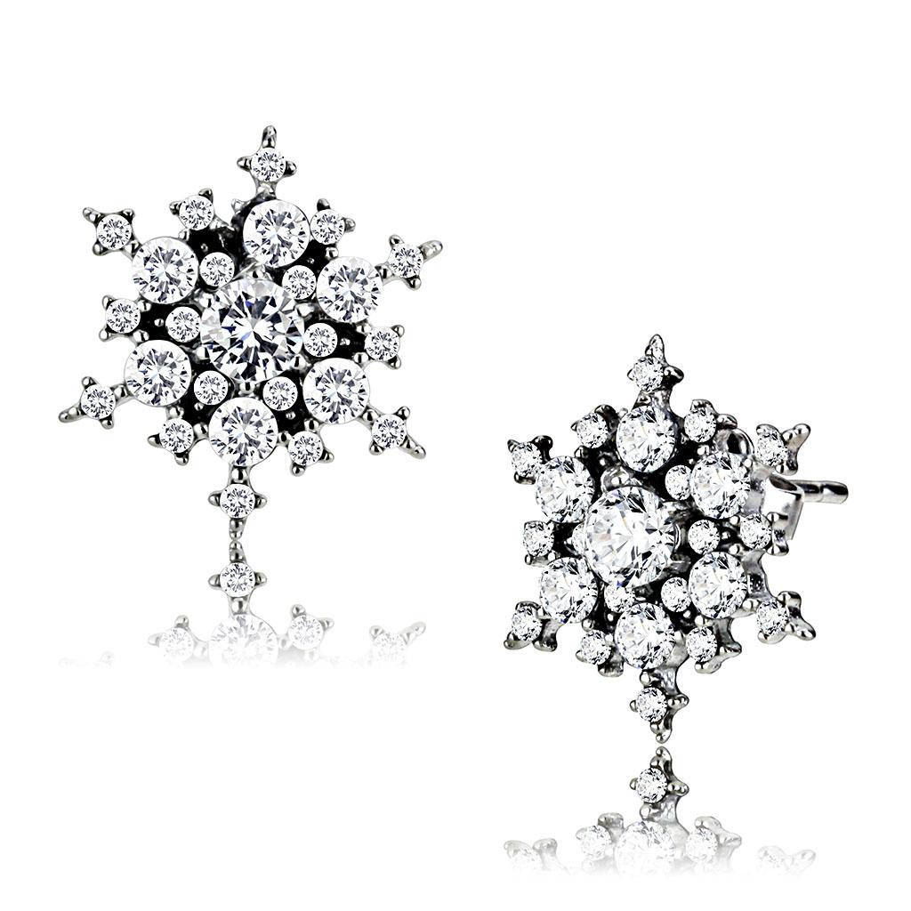 Elegant women stainless steel earrings featuring AAA grade cubic zirconia stones in a clear round design.
