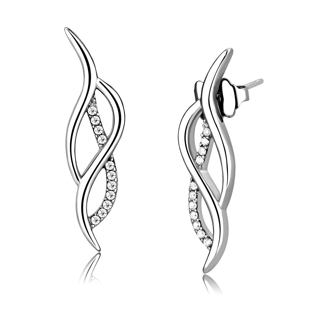 Elegant women stainless steel earrings featuring AAA grade cubic zirconia stones, high polished finish for a brilliant shine.