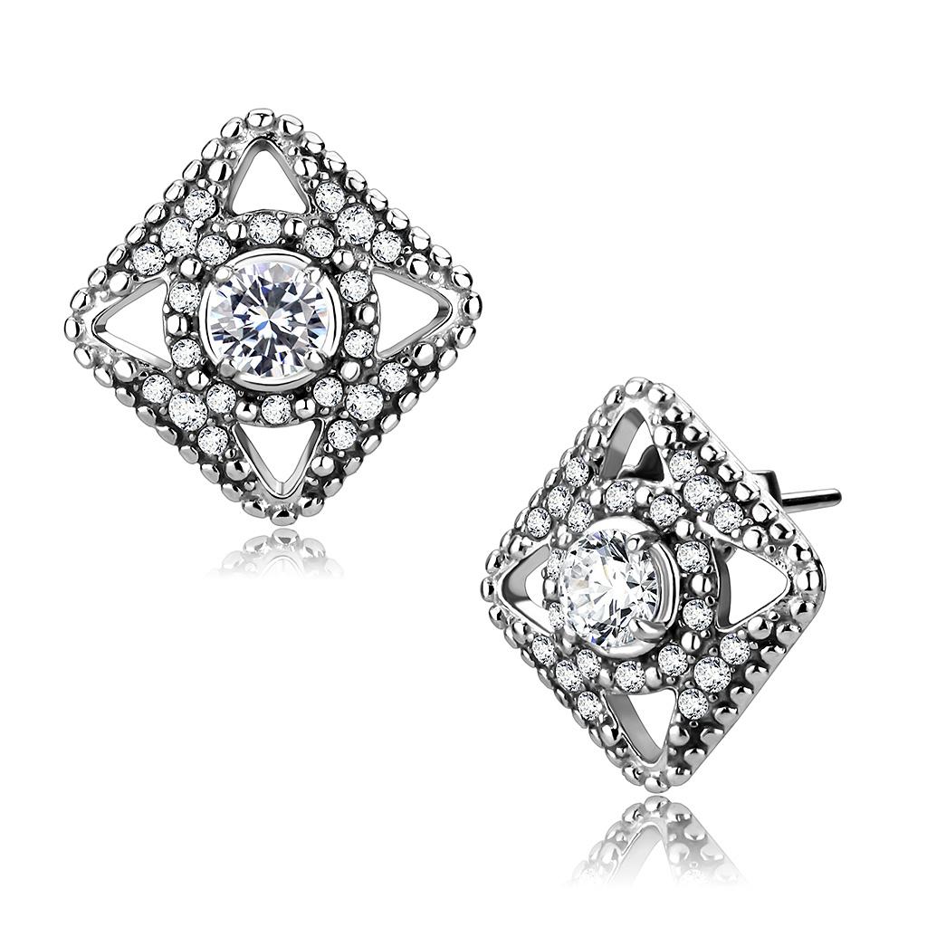Elegant women stainless steel earrings featuring AAA grade cubic zirconia stones in a clear, round design, perfect for any occasion.