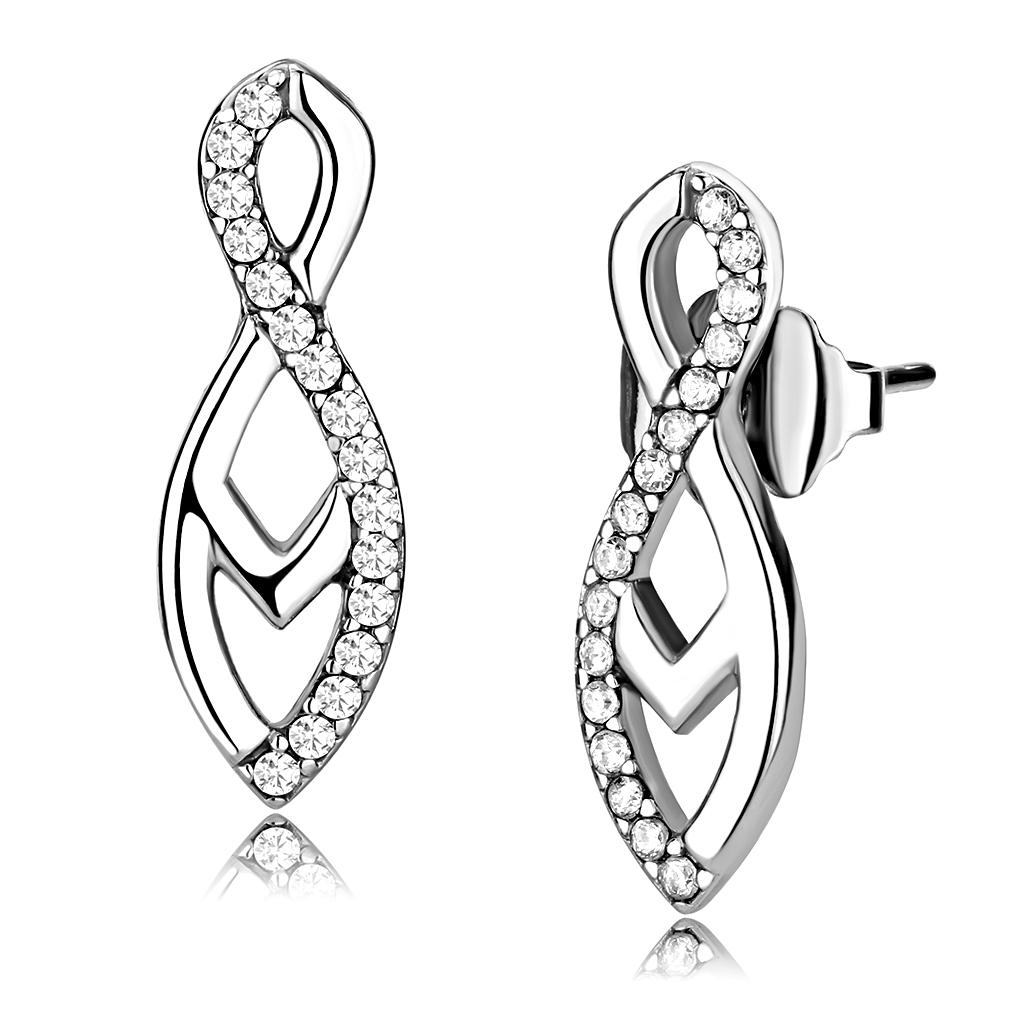Elegant women stainless steel earrings featuring AAA grade cubic zirconia stones, high-polished finish, perfect for any occasion.