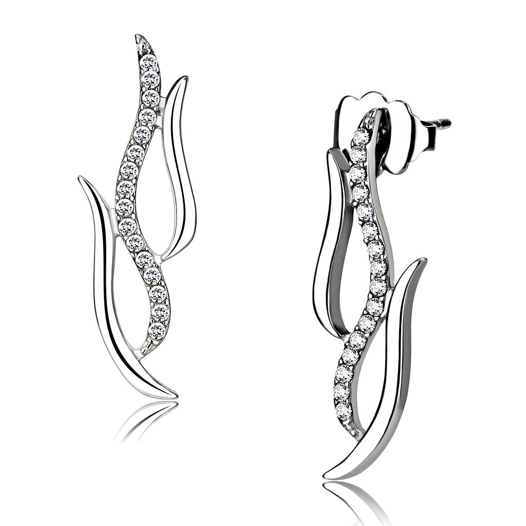 Elegant women stainless steel earrings featuring AAA grade cubic zirconia stones, high-polished finish for a stunning look.