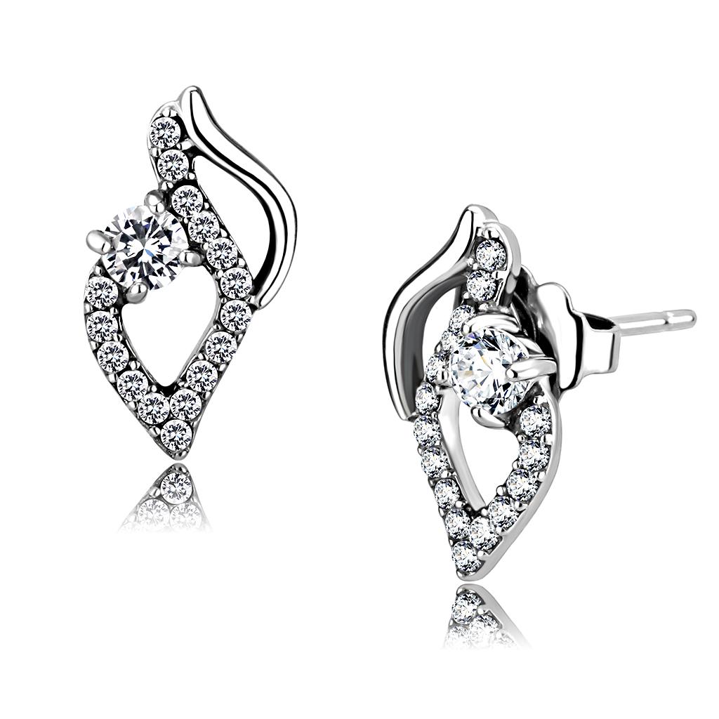 Elegant women stainless steel earrings featuring AAA grade cubic zirconia stones in a round shape, high-polished finish.