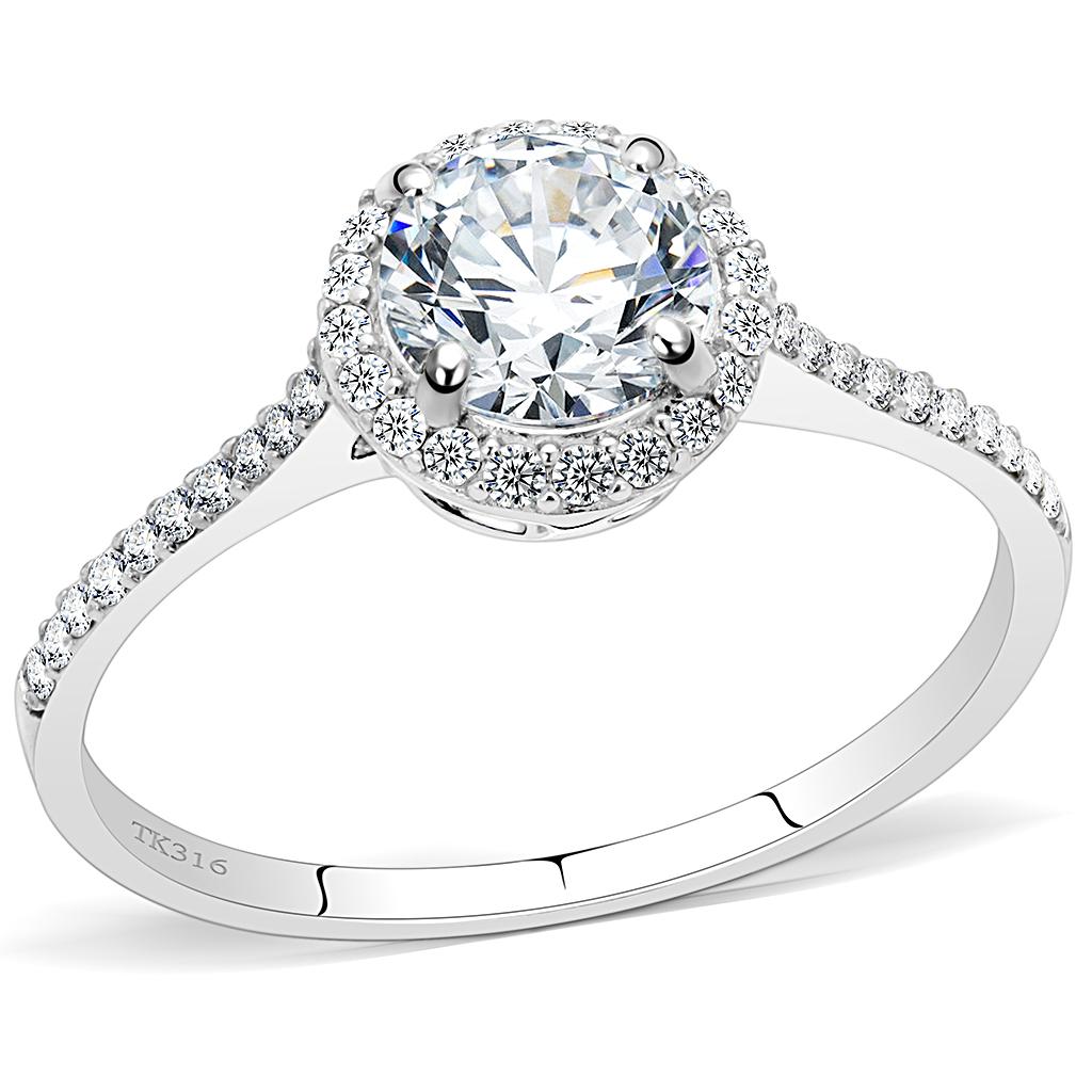 Elegant Women Stainless Steel Ring with Cubic Zirconia, featuring a high-polished finish and round clear stones.