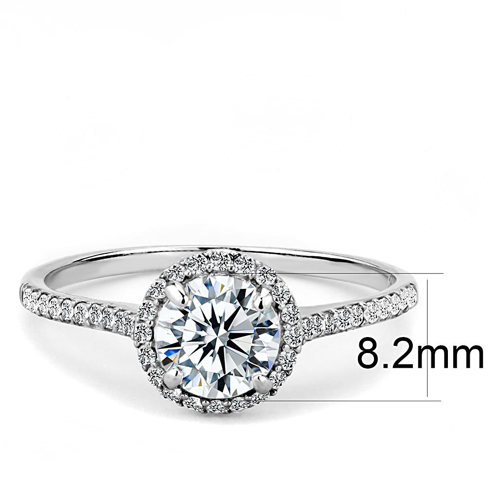 Elegant Women Stainless Steel Ring with Cubic Zirconia, featuring a high-polished finish and round clear stones.