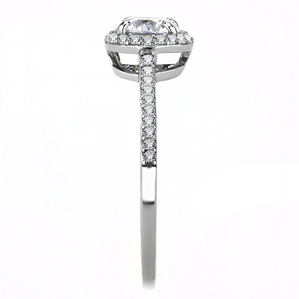 Elegant Women Stainless Steel Ring with Cubic Zirconia, featuring a high-polished finish and round clear stones.