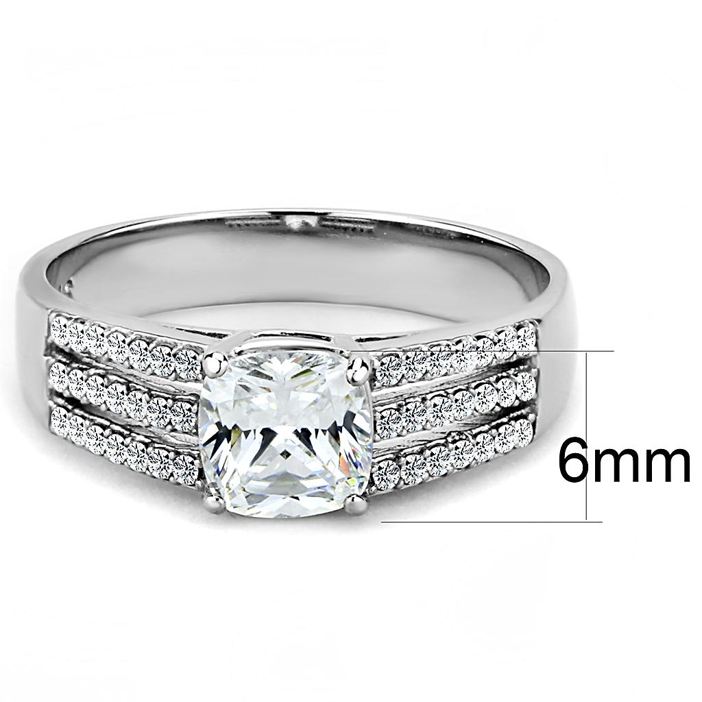 Elegant Women Stainless Steel Ring with Cubic Zirconia, featuring a high-polished finish and unique square design.