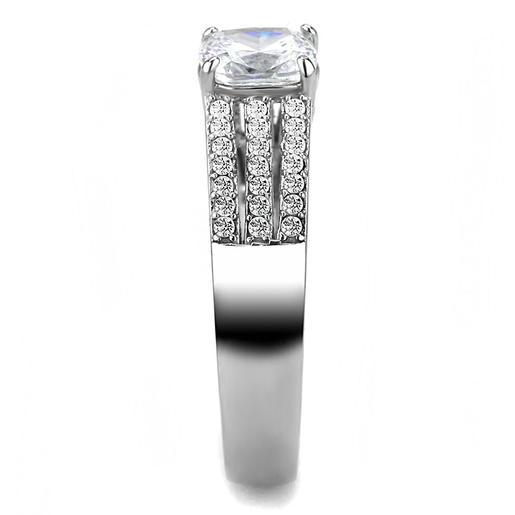 Elegant Women Stainless Steel Ring with Cubic Zirconia, featuring a high-polished finish and unique square design.