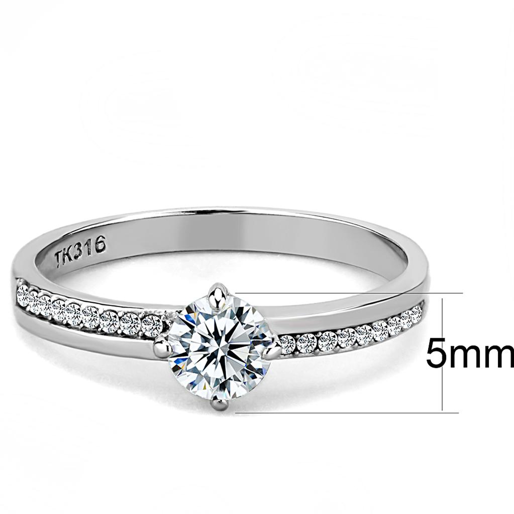 Elegant Women Stainless Steel Ring with Clear Round Cubic Zirconia, showcasing a high-polished finish.