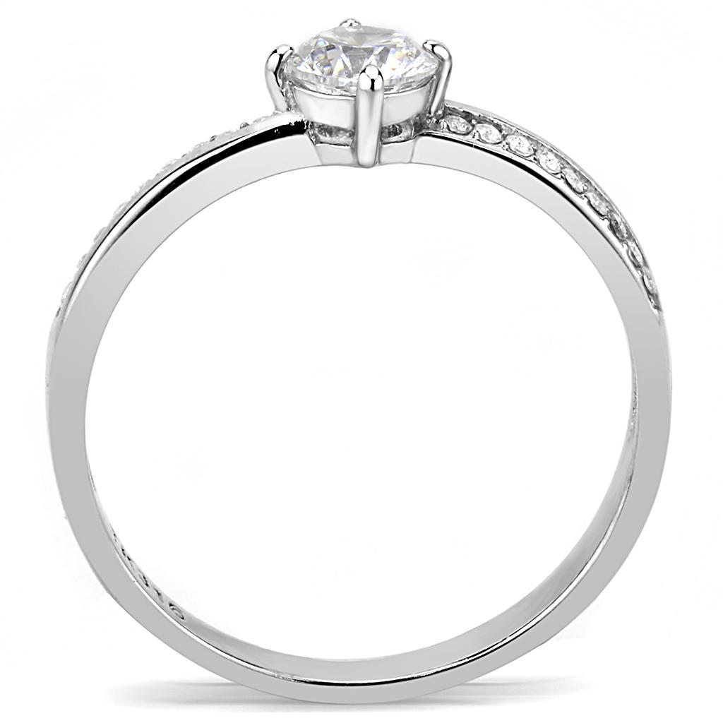 Elegant Women Stainless Steel Ring with Clear Round Cubic Zirconia, showcasing a high-polished finish.
