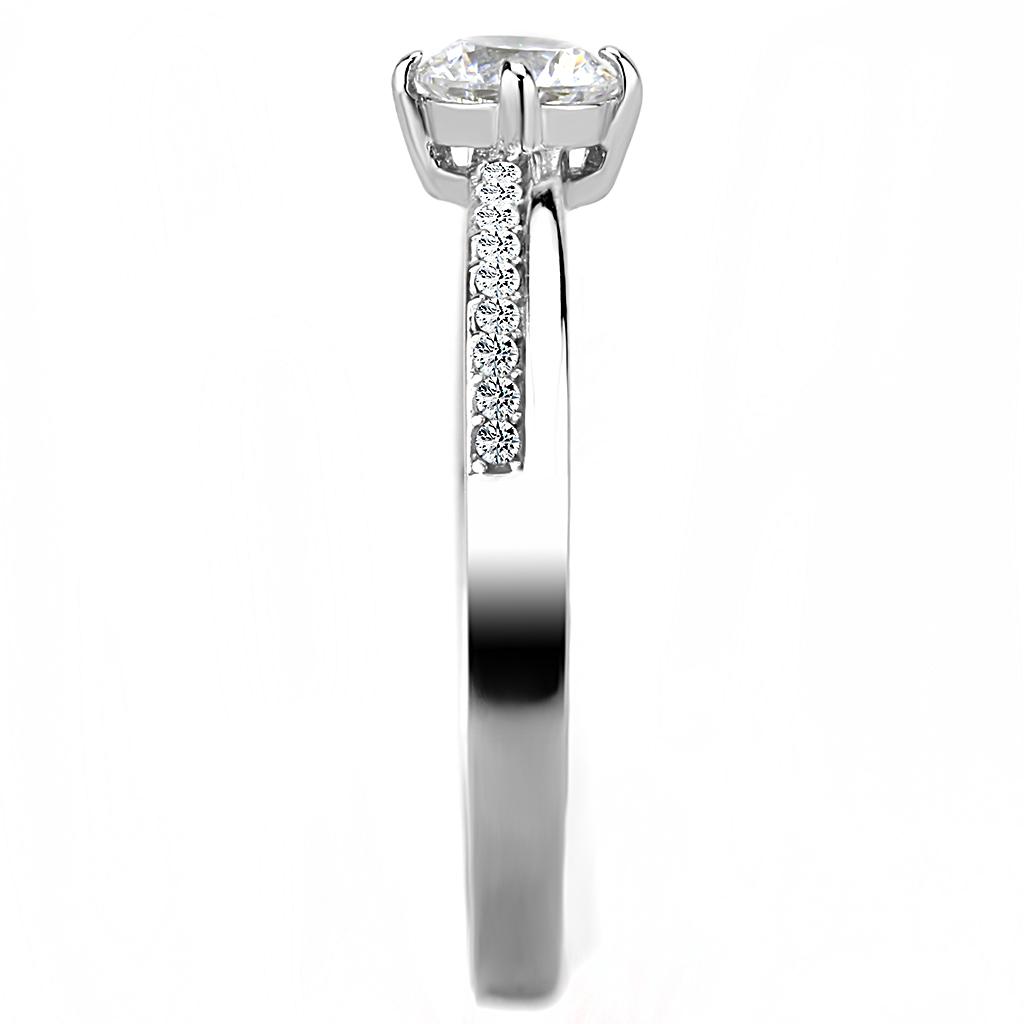 Elegant Women Stainless Steel Ring with Clear Round Cubic Zirconia, showcasing a high-polished finish.