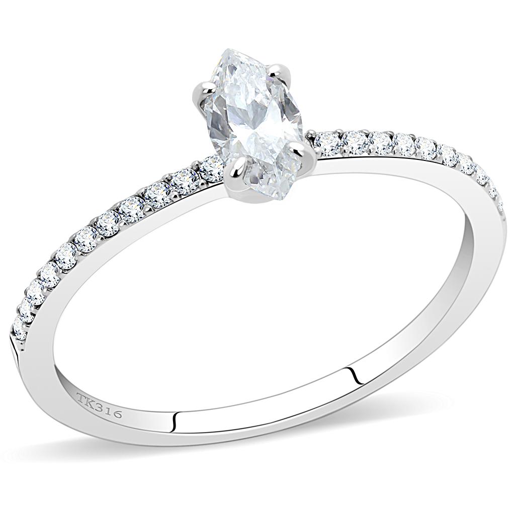 A beautiful women's stainless steel ring featuring clear cubic zirconia stones, showcasing a high-polished finish for a stunning look.