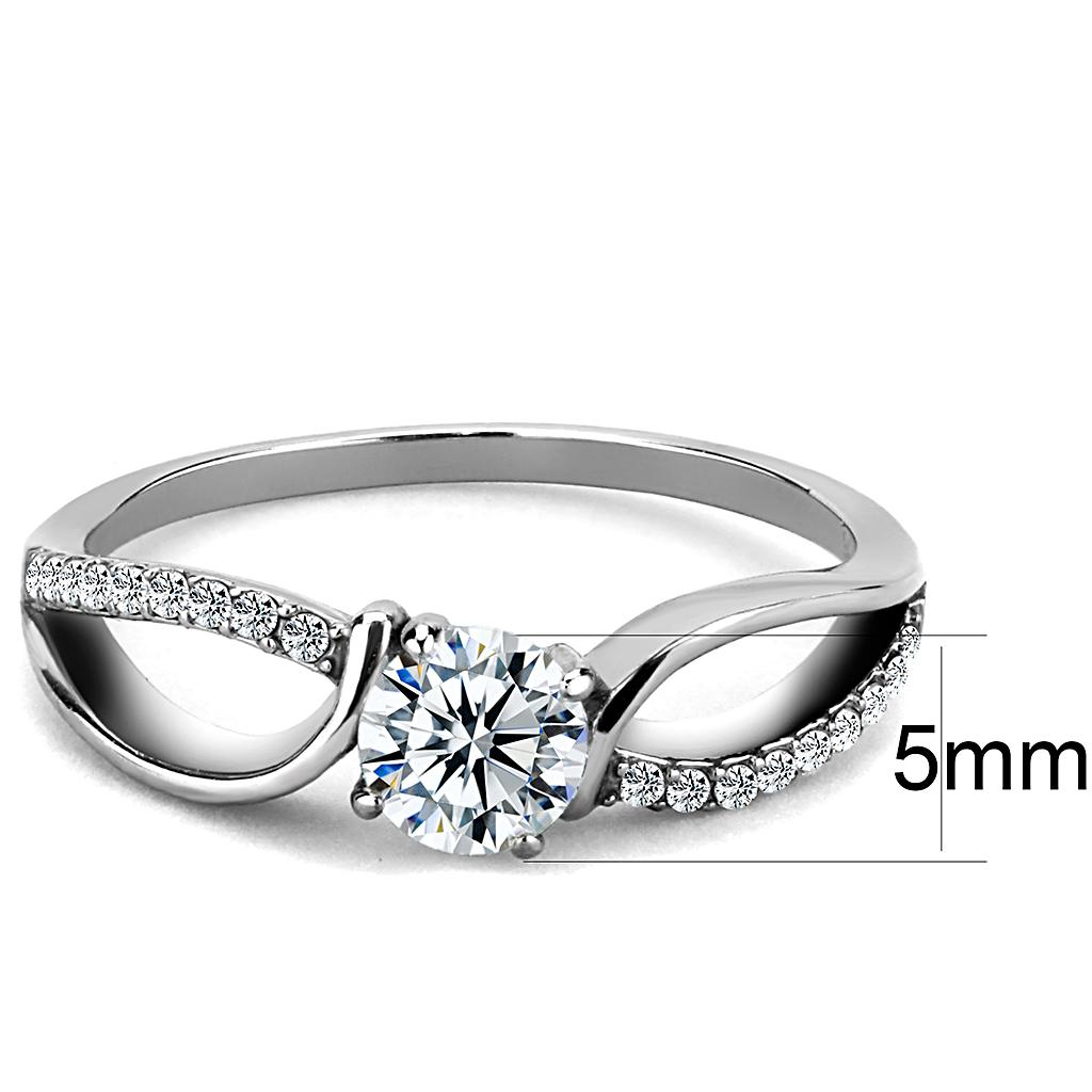 Elegant Women Stainless Steel Ring with Clear Cubic Zirconia, showcasing a high-polished finish and round stone design.