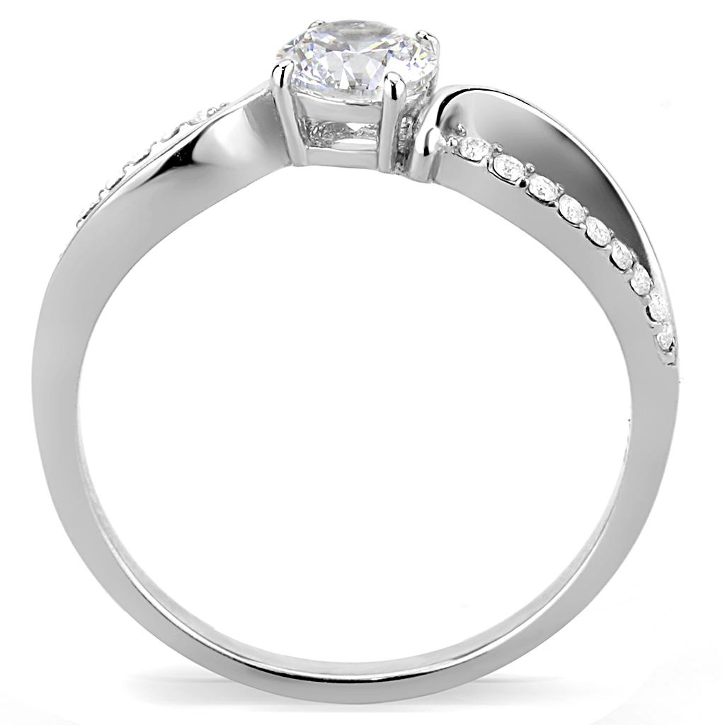 Elegant Women Stainless Steel Ring with Clear Cubic Zirconia, showcasing a high-polished finish and round stone design.