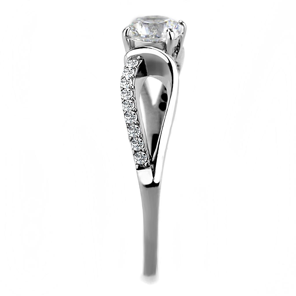 Elegant Women Stainless Steel Ring with Clear Cubic Zirconia, showcasing a high-polished finish and round stone design.