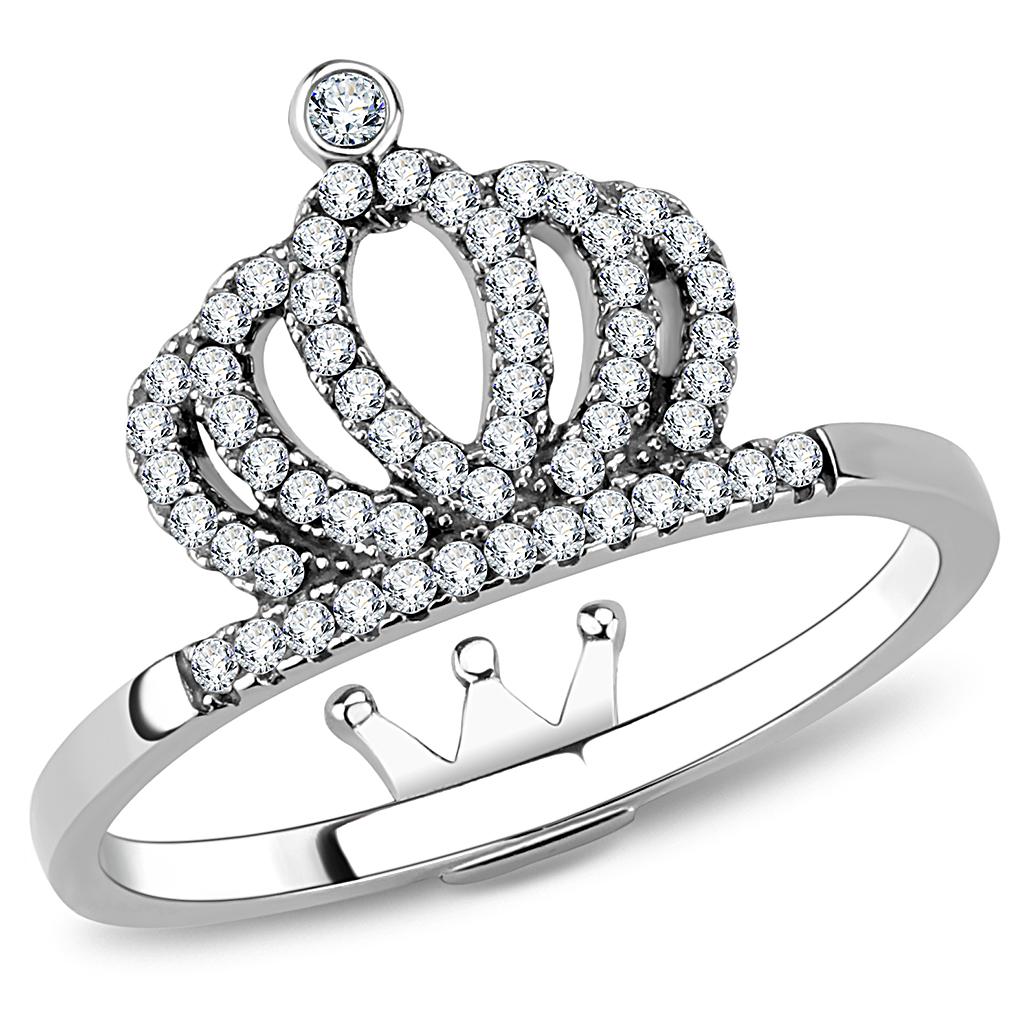 Elegant Women Stainless Steel Ring with clear cubic zirconia stones, showcasing a high-polished finish.