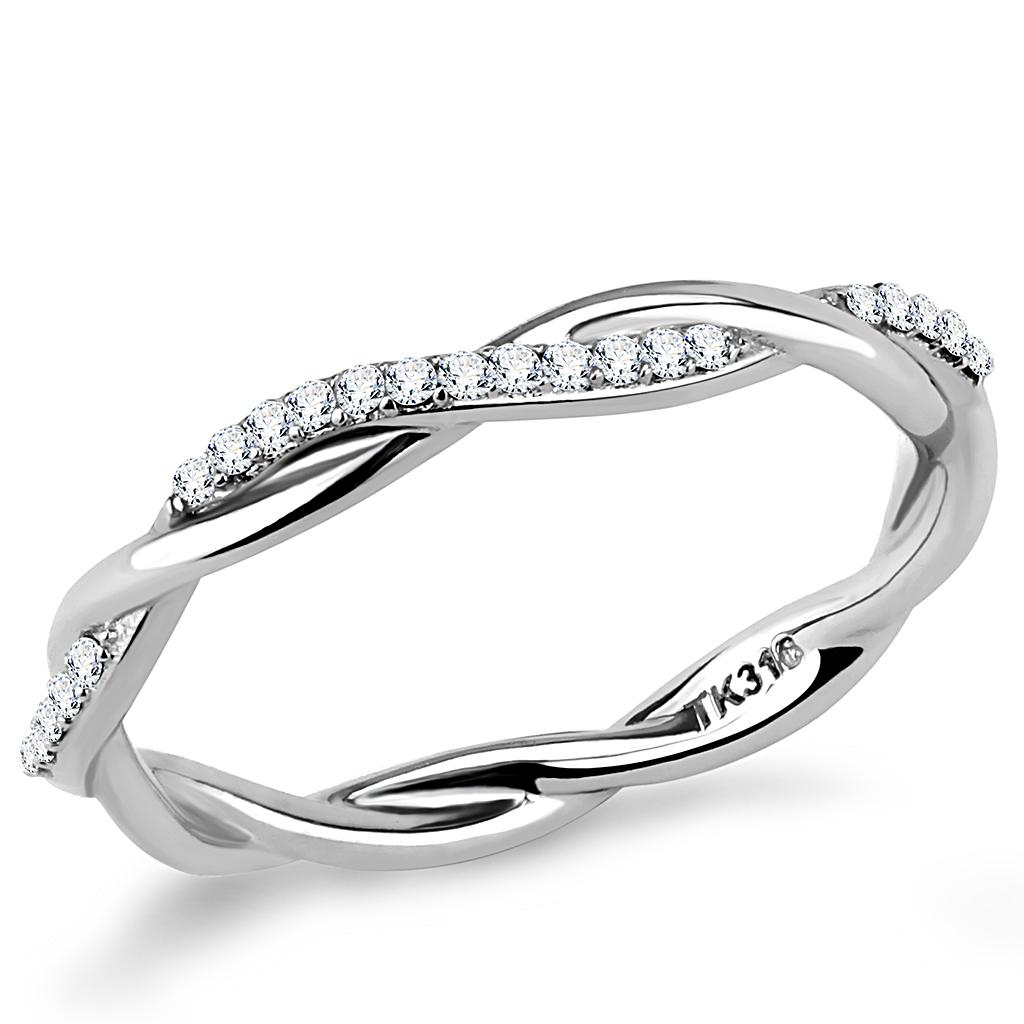 Women Stainless Steel Cubic Zirconia Ring DA042 with high-polished finish and clear stones, showcasing elegance and durability.