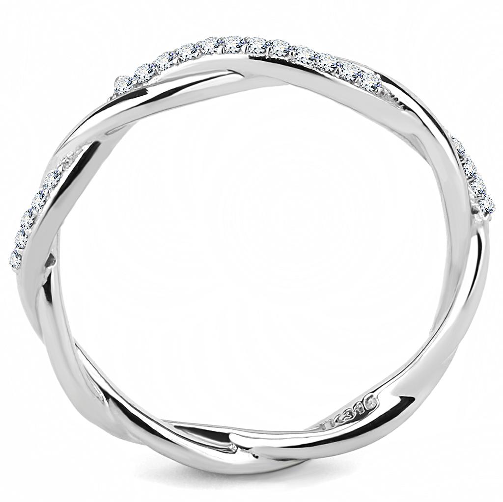 Women Stainless Steel Cubic Zirconia Ring DA042 with high-polished finish and clear stones, showcasing elegance and durability.