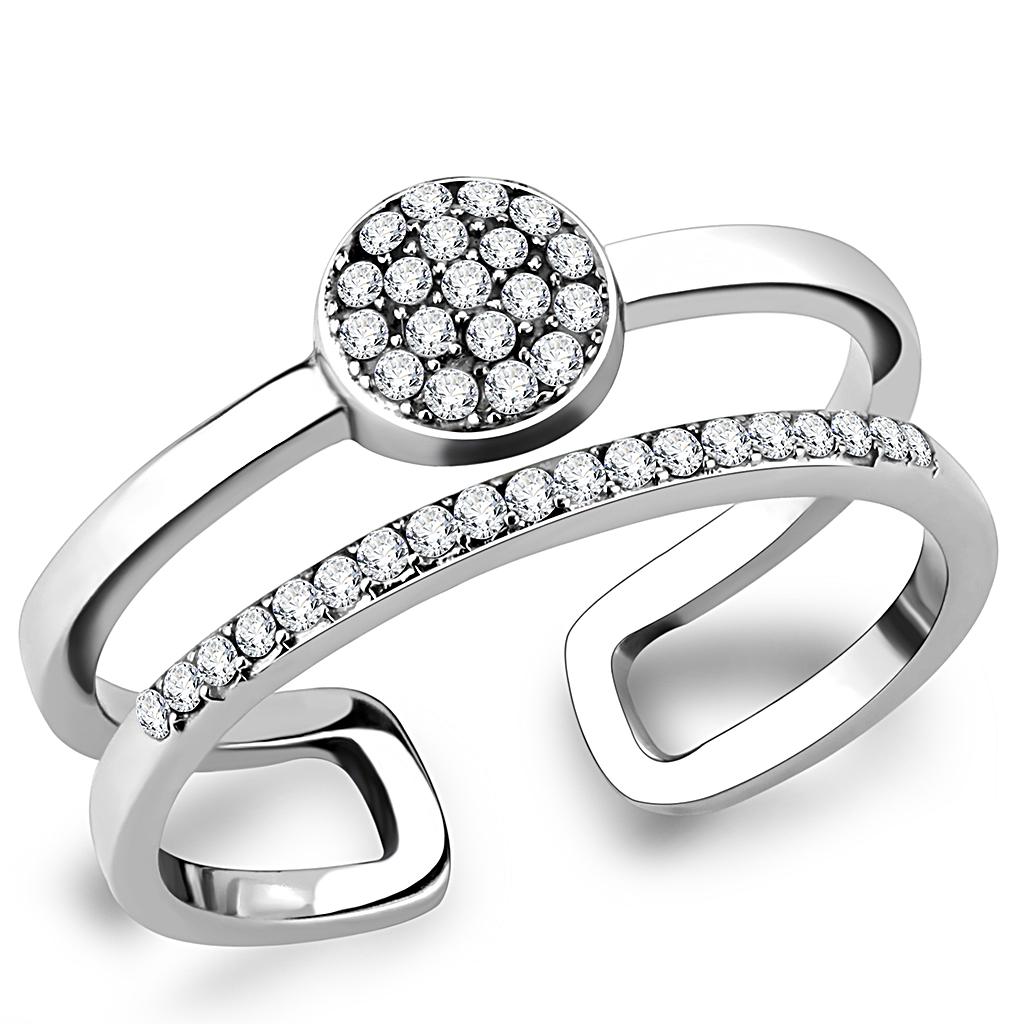 Elegant Women Stainless Steel Ring with Clear Cubic Zirconia, high-polished finish, perfect for any occasion.