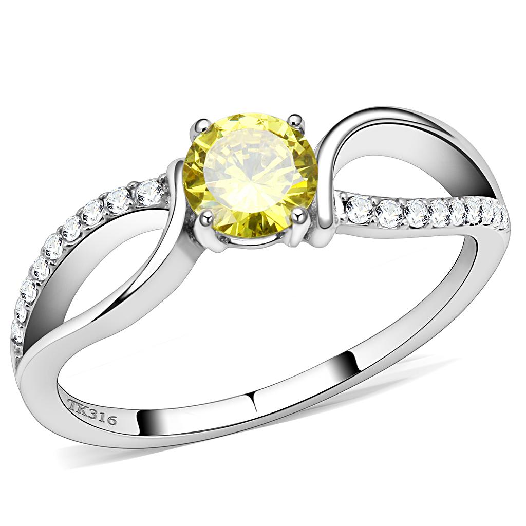 Elegant Women Stainless Steel Ring with Cubic Zirconia and Topaz accents, showcasing a high polish finish.
