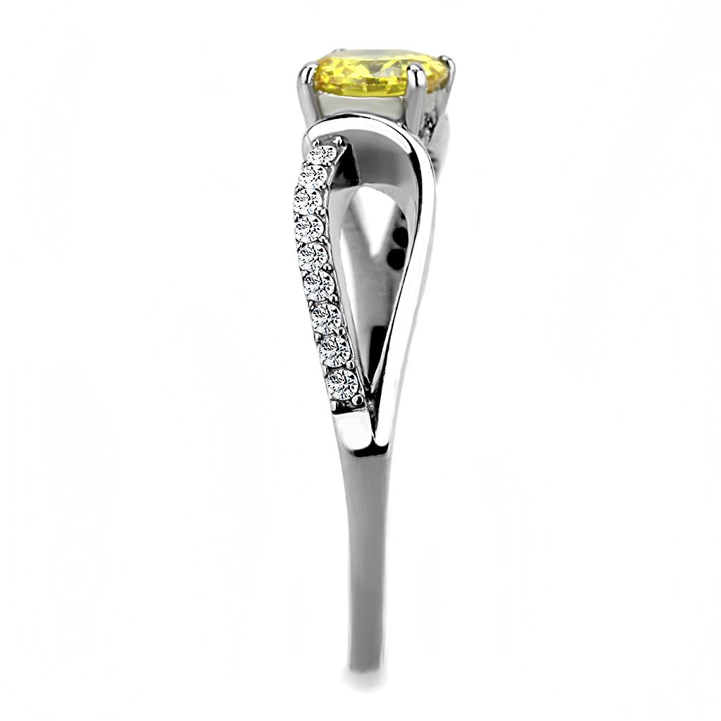 Elegant Women Stainless Steel Ring with Cubic Zirconia and Topaz accents, showcasing a high polish finish.