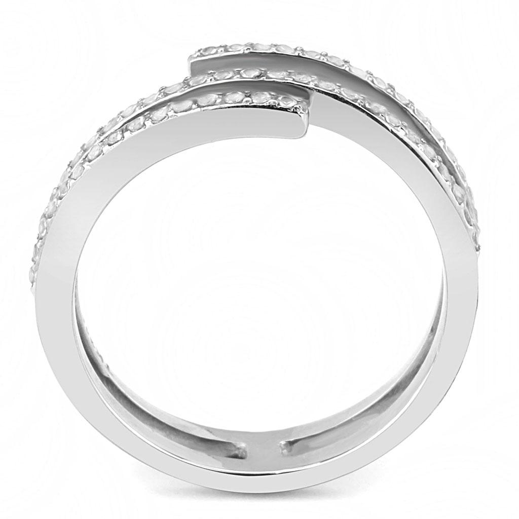 Elegant Women Stainless Steel Ring with Clear Cubic Zirconia stones, showcasing a high-polished finish.