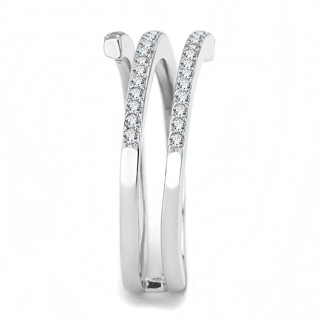 Elegant Women Stainless Steel Ring with Clear Cubic Zirconia stones, showcasing a high-polished finish.