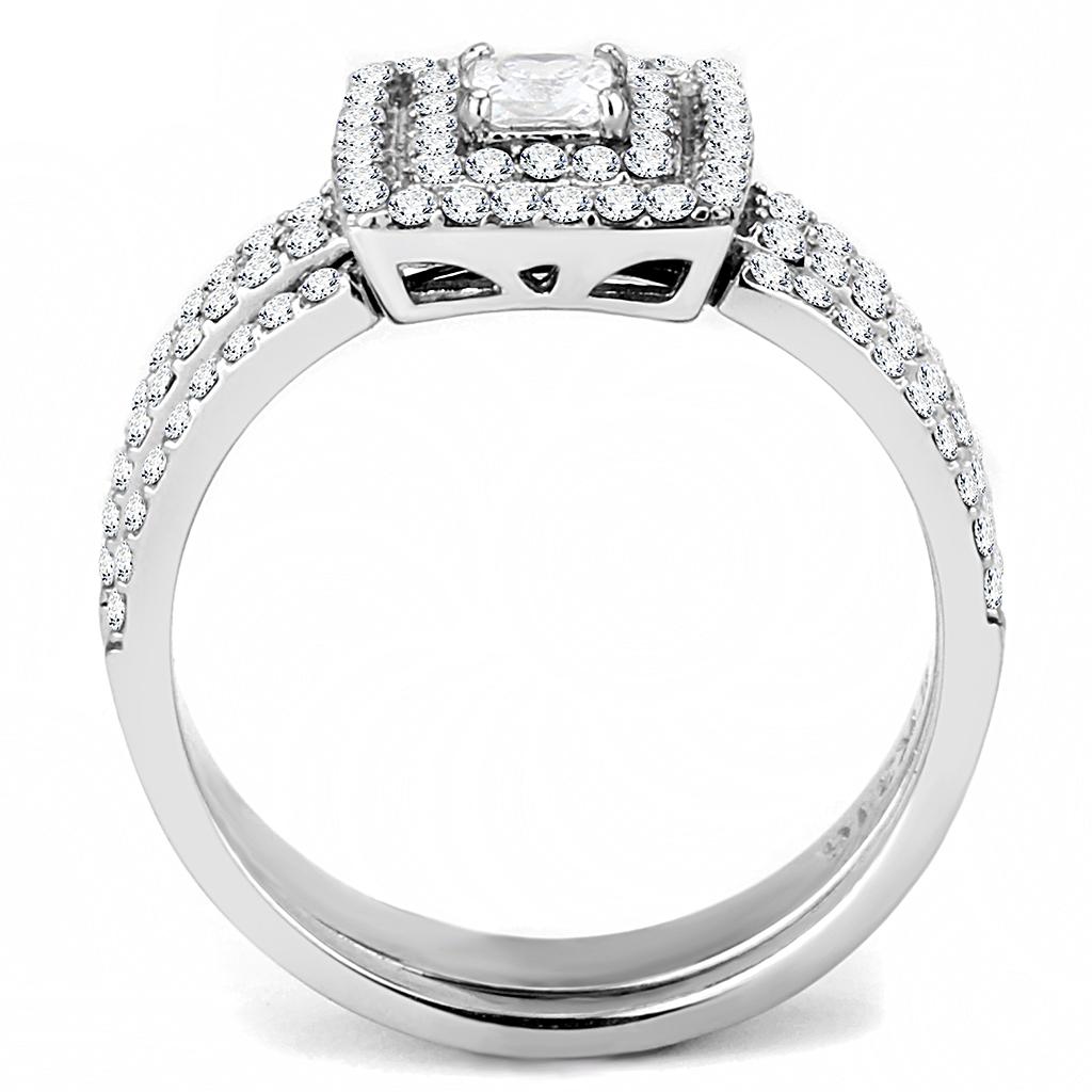 Elegant Women Stainless Steel Ring with Clear Cubic Zirconia stones, showcasing a high-polished finish.
