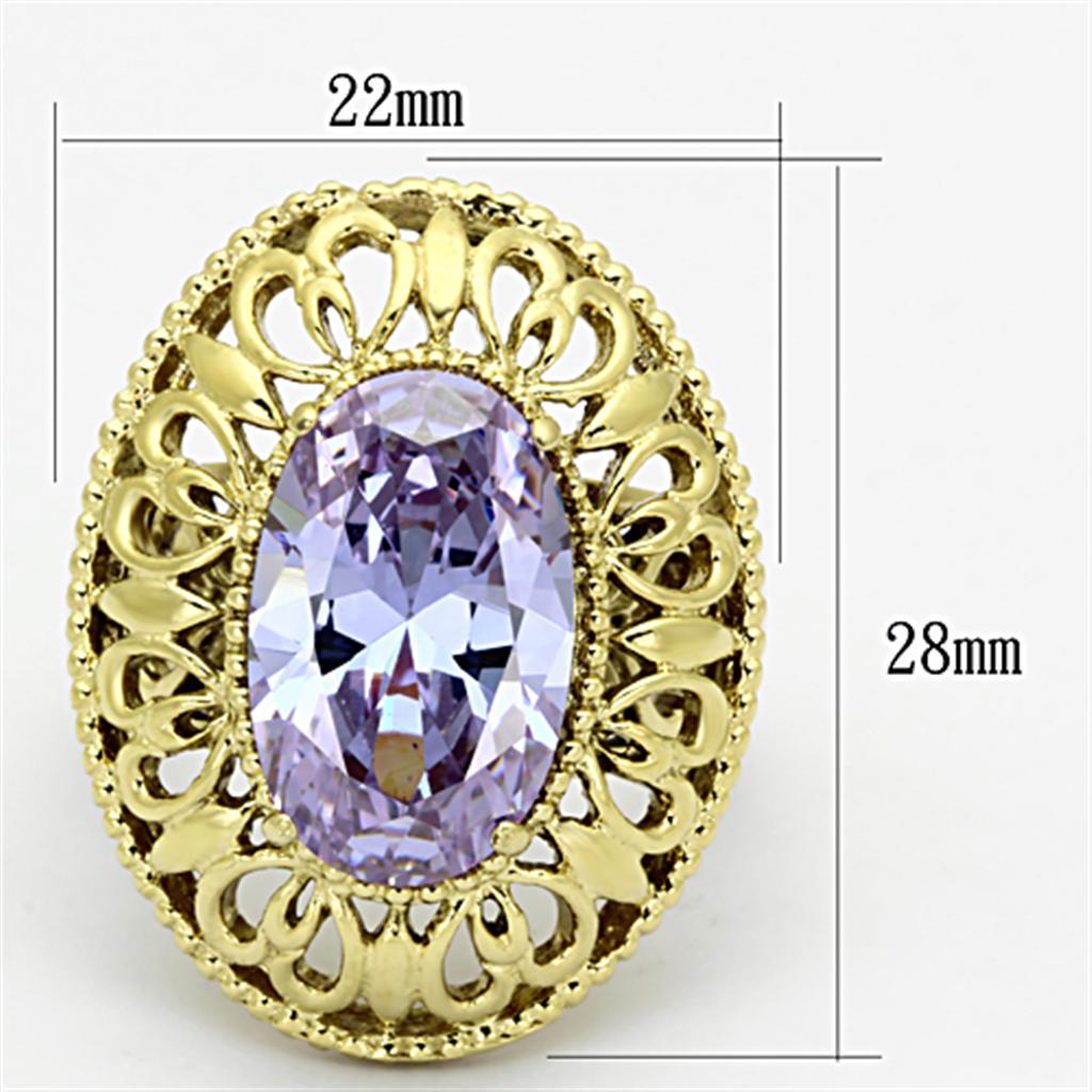 Women Stainless Steel Cubic Zirconia Ring TK1110 featuring light amethyst stone and IP gold plating, showcasing elegance and durability.