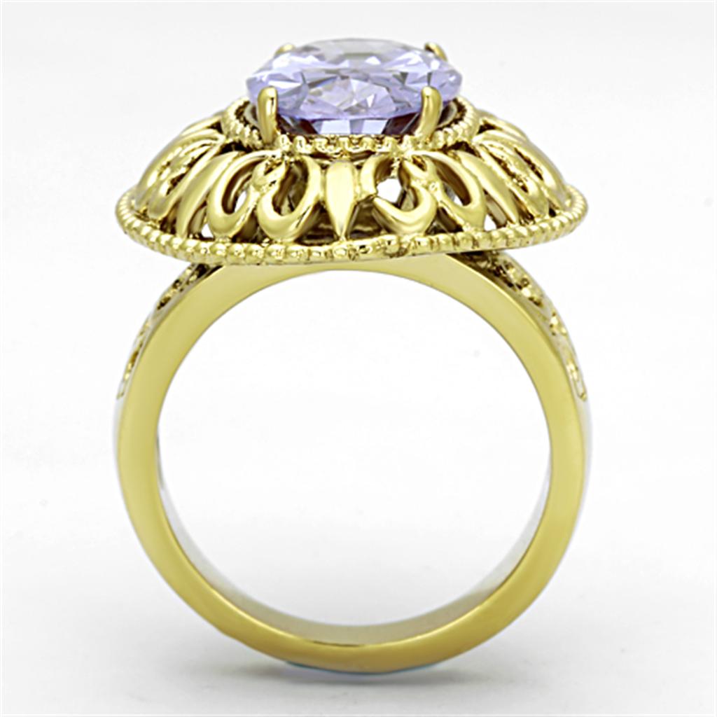 Women Stainless Steel Cubic Zirconia Ring TK1110 featuring light amethyst stone and IP gold plating, showcasing elegance and durability.