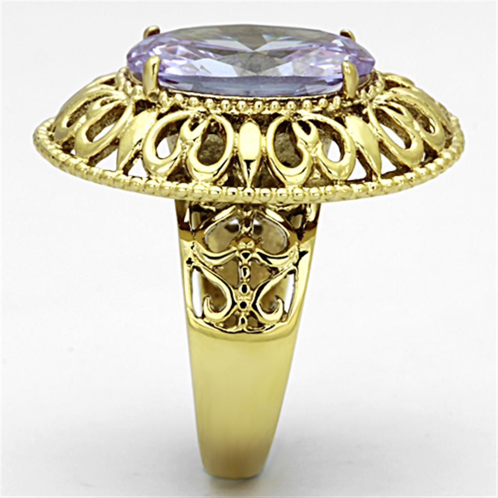 Women Stainless Steel Cubic Zirconia Ring TK1110 featuring light amethyst stone and IP gold plating, showcasing elegance and durability.
