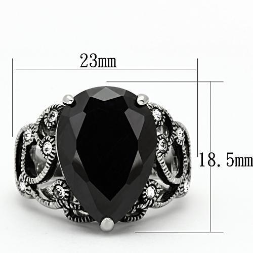 Elegant Women Stainless Steel Ring with Jet Cubic Zirconia, high-polished finish, showcasing its stunning design and quality craftsmanship.