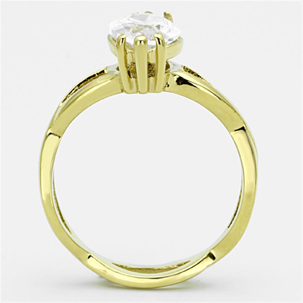 Elegant Women Stainless Steel Ring with Cubic Zirconia, featuring IP Gold finish and oblong design.