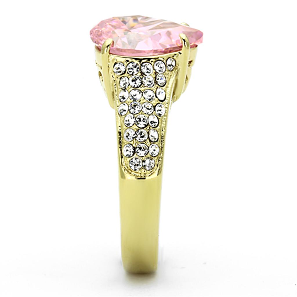 Elegant Women Stainless Steel Cubic Zirconia Ring featuring IP gold plating and sparkling stones in rose and pear shapes.
