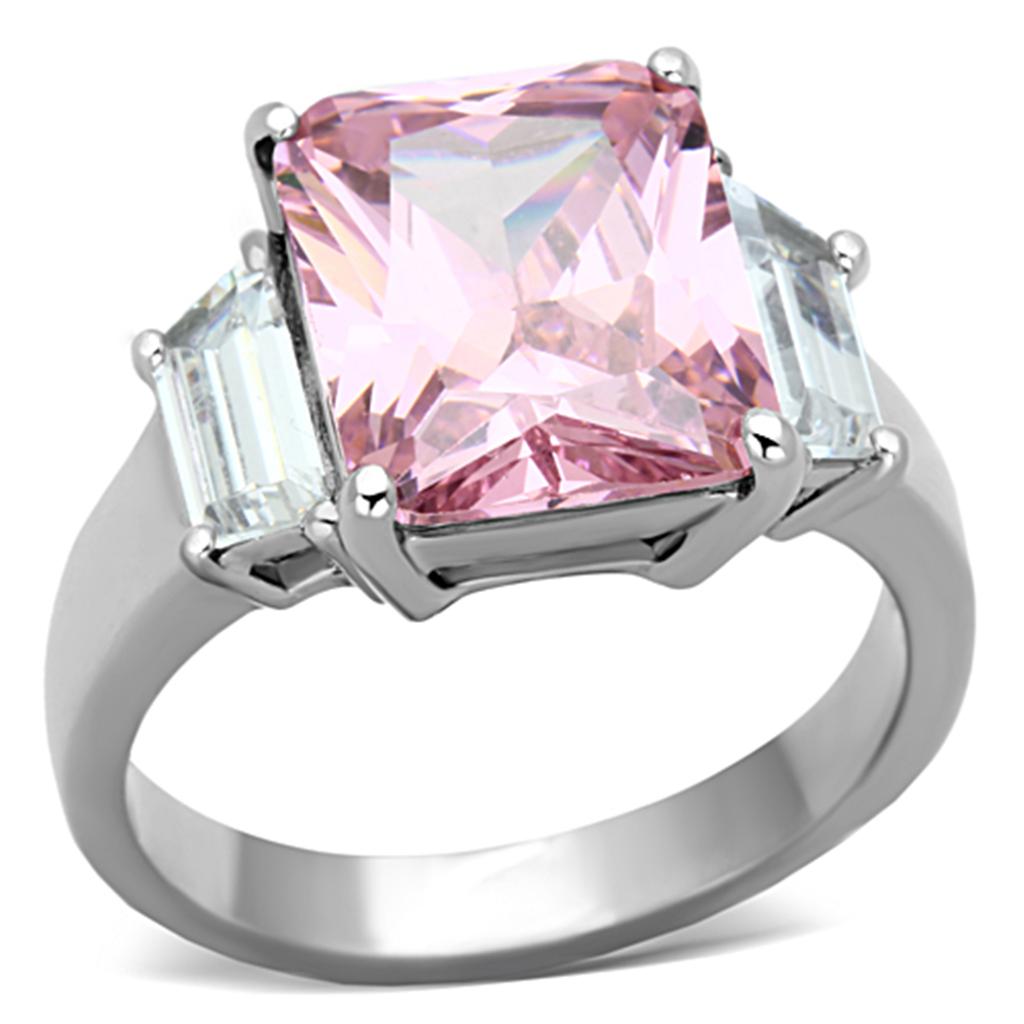Elegant Women Stainless Steel Ring with Cubic Zirconia in a rose design, showcasing its high polished finish.