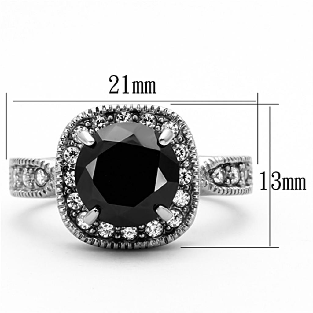 Elegant Women Stainless Steel Ring with Cubic Zirconia and Black Diamond accents, showcasing a high polished finish.
